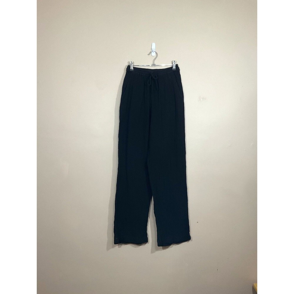 Xirena Womens Cotton Crinkle Gauze Pull On Pants XS Black Lagenlook Minimalist